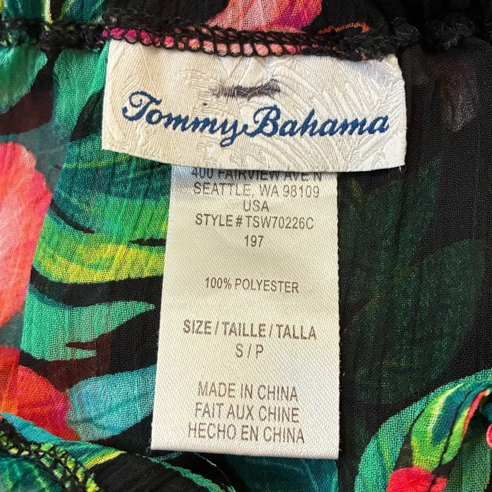 Tommy Bahama Size S Floral Black Ruffle Sheer Tunic‎ Dress Swim Coverup Vacation